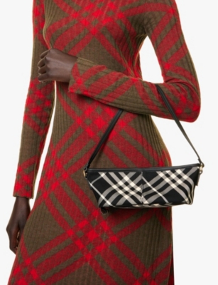 Burberry Womens  Check-print Baguette Cotton-twill Shoulder Bag In Black/calico