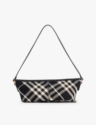 Burberry Womens  Check-print Baguette Cotton-twill Shoulder Bag In Black/calico