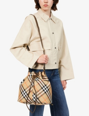 BURBERRY: Check medium drawstring cotton bucket bag