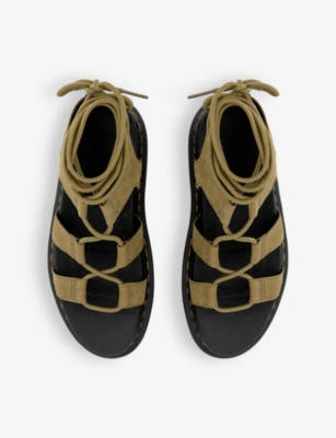 Shop Dr. Martens' Nartilla Gladiator Leather Sandals In Muted Olive