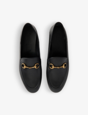 Shop Gucci Womens  Brixton Round-toe Leather Loafers In Nero