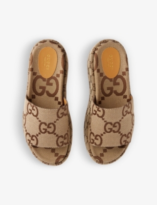 Shop Gucci Womens Camel Ebony Angelina Gg Lamé Slide Sandals