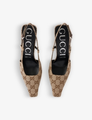 Shop Gucci Women's Beige Ebony Monogram-canvas Demi Pumps