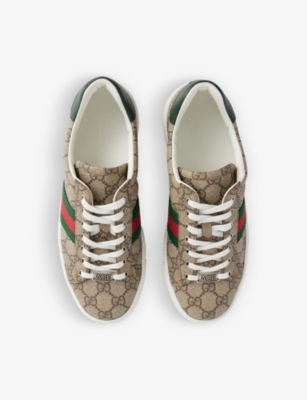 Shop Gucci Womens Beige Ebony Ace Logo-pattern Canvas Trainers Eur 35 / 2 Uk