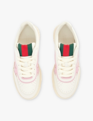 Shop Gucci Womens G White Pink Re-web Leather Low-top Trainers