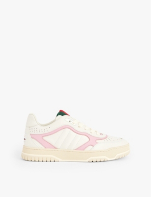 Shop Gucci Womens G White Pink Re-web Leather Low-top Trainers