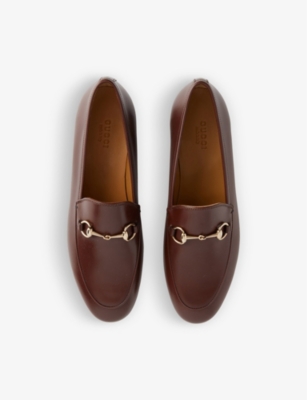 Shop Gucci Women's Sweet Chestnut Jordaan Horsebit-embellished Leather Loafers