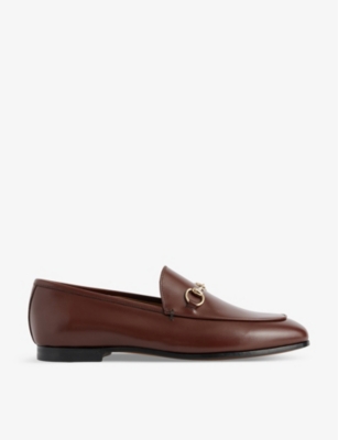 Shop Gucci Women's Sweet Chestnut Jordaan Horsebit-embellished Leather Loafers