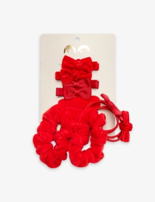 Shop Mimi & Lula Girls Red Kids School Bow Assorted Velvet Hair Ties And Hair Clips Set