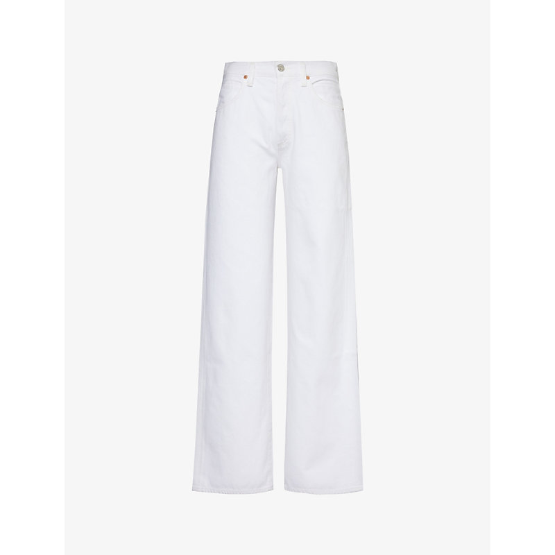 Shop Citizens Of Humanity Annina Wide-leg Mid-rise Organic-denim Jeans In Seashell (white)
