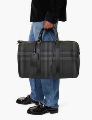 BURBERRY MENS CHARCOAL BOSTON FAUX-LEATHER HOLDALL 