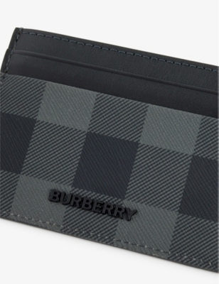 Shop Burberry Charcoal Checked Coated-canvas Cardholder