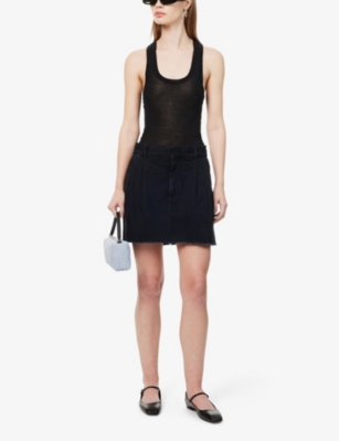 Shop Agolde Women's Crushed (marble Od Blk) Becker Raw-hem Mid-rise Recycled-denim Mini Skirt