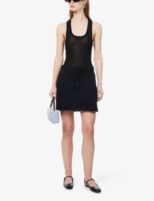 Shop Agolde Womens Crushed (marble Od Blk) Becker Raw-hem Mid-rise Recycled-denim Mini Skirt