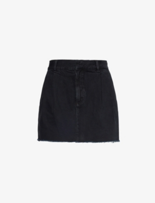 Shop Agolde Womens Crushed (marble Od Blk) Becker Raw-hem Mid-rise Recycled-denim Mini Skirt