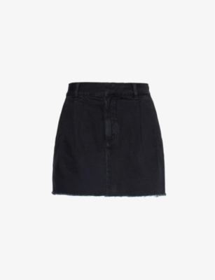 Shop Agolde Women's Crushed (marble Od Blk) Becker Raw-hem Mid-rise Recycled-denim Mini Skirt