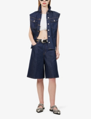 AGOLDE WOMENS PURE (RINSE IND) NOLAN CONTRAST-STITCH DENIM SHORTS 