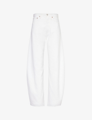 Shop Agolde Luna Pieced Wide-leg High-rise Recycled-cotton Jeans In Element (white)