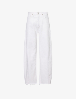 Shop Agolde Luna Pieced Wide-leg High-rise Recycled-cotton Jeans In Element (white)