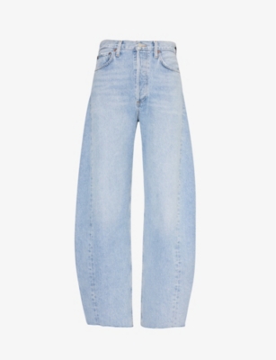 Shop Agolde Womens Void (lt Indigo) Luna Faded-wash High-rise Recycled-denim Jeans