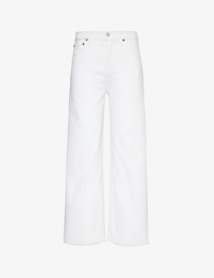 Shop Agolde Womens Sour Cream Harper Cropped High-rise Stretch-denim Jeans