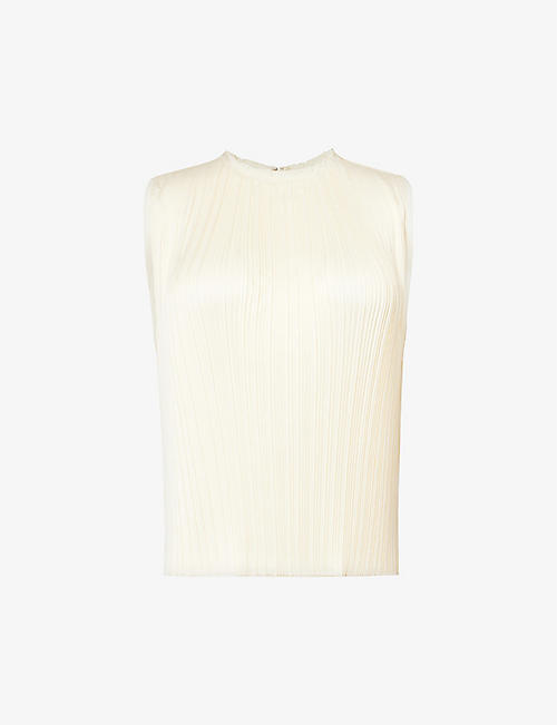 VINCE: Pleated sleeveless  woven top