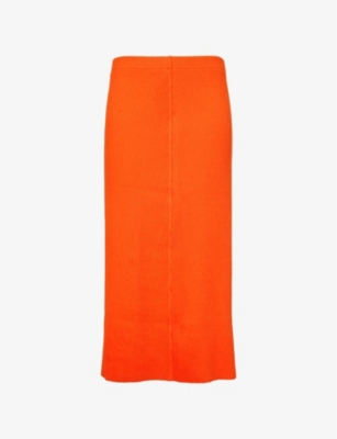 Shop Vince Women's Ruby Dusk Elasticated-waist Rib-knit Cotton-blend Jersey Midi Skirt