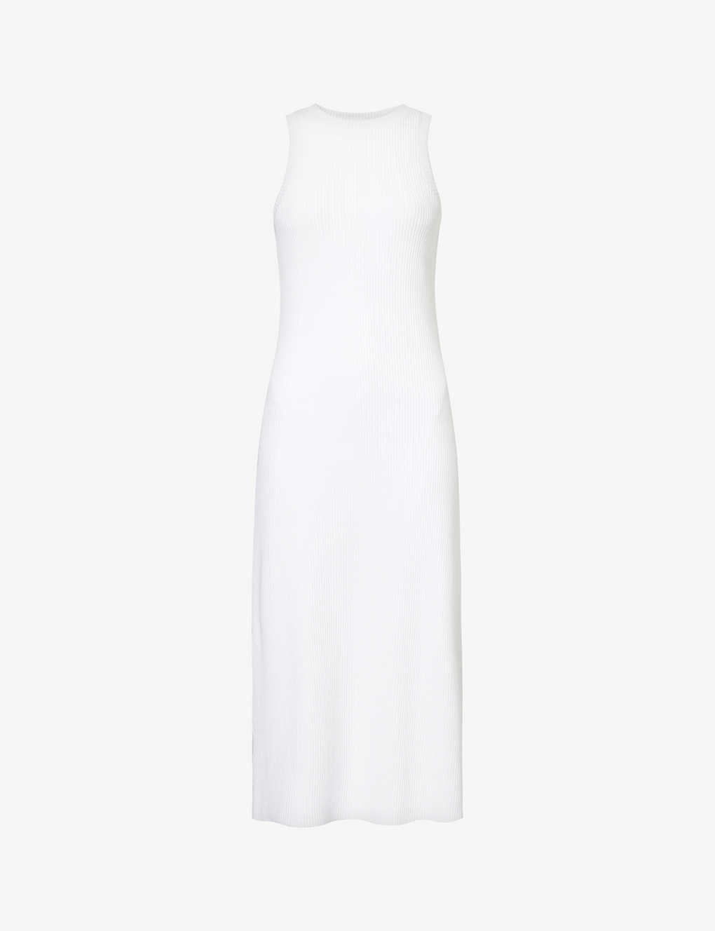 Shop Vince Women's Optic White Flared-hem Rib-knit Cotton-blend Jersey Midi Dress