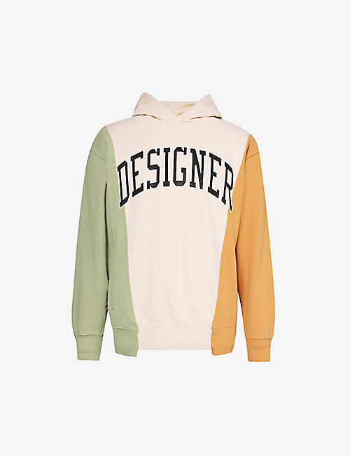 MARKET: Colour-blocked text-embroidered cotton-jersey hoody