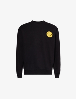 Shop Market Men's Washed Black Smiley-appliqué Crewneck Cotton-jersey Sweatshirt
