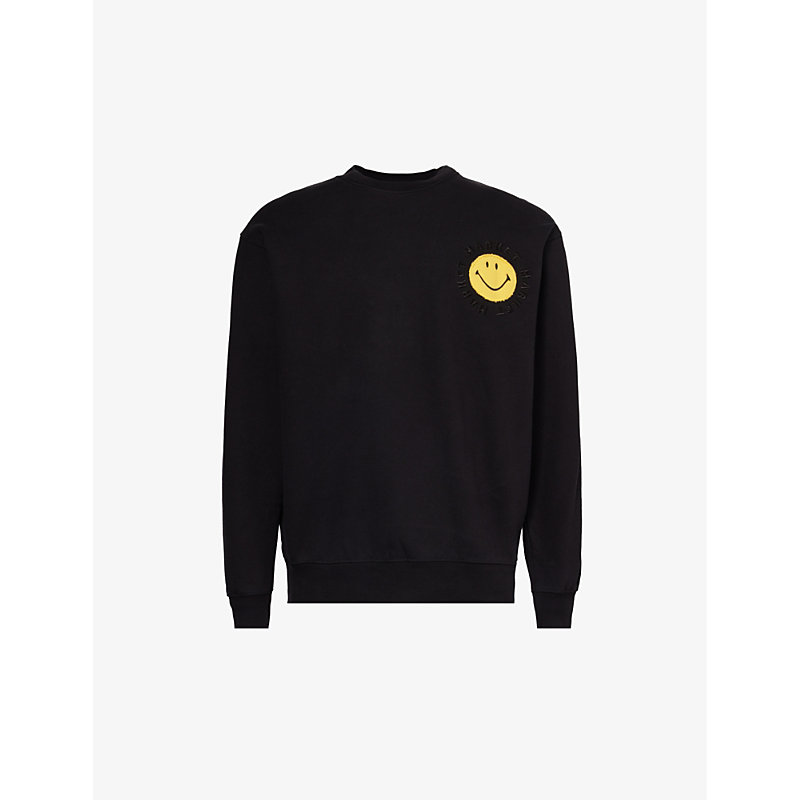 Shop Market Men's Washed Black Smiley-appliqué Crewneck Cotton-jersey Sweatshirt