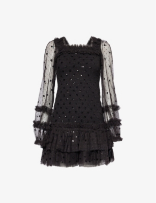 NEEDLE AND THREAD: Polka Dot sequin-embellished recycled-polyester mini dress