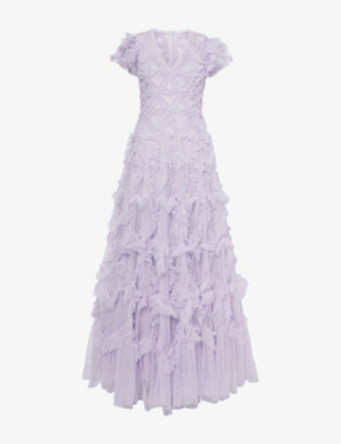 NEEDLE AND THREAD: Amorette ruffled recycled-polyester maxi dress