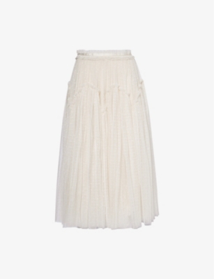 Shop Needle & Thread Needle And Thread Women's Cream Arabesque Frilled-trim Recycled-polyester Midi Skirt