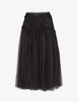 NEEDLE AND THREAD: Arabesque frilled-trim recycled-polyester midi skirt