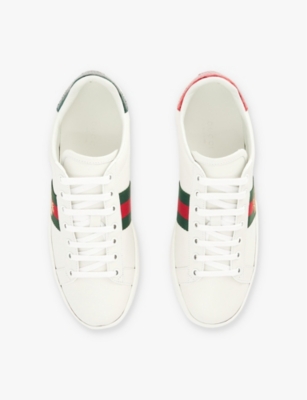 Gucci Mens Bianco Verd Ace Bee-embroidered Leather Low-top Trainers In Bianco Verd