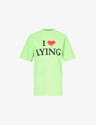 COWBOYS OF HABIT: I Love Lying slogan-print cotton-jersey T-shirt