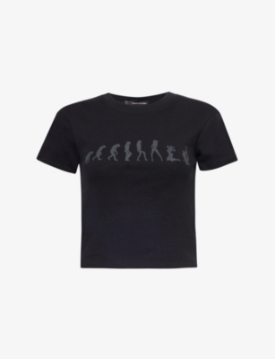 Shop Cowboys Of Habit Women's Black Grey Evolution Of Woman Slim-fit Cotton-jersey T-shirt