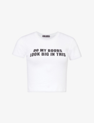 Shop Cowboys Of Habit Womens White Black Slogan-print Slim-fit Cotton-jersey T-shirt