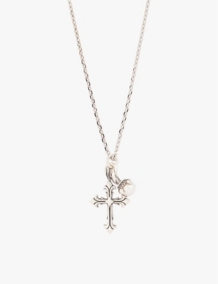 EMANUELE BICOCCHI: Cross and pearl-charm 925 sterling silver pendant necklace