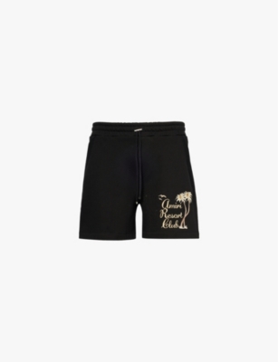 Amiri Mens Twisted Palms Brand-embroidered Cotton-jersey Shorts In Black