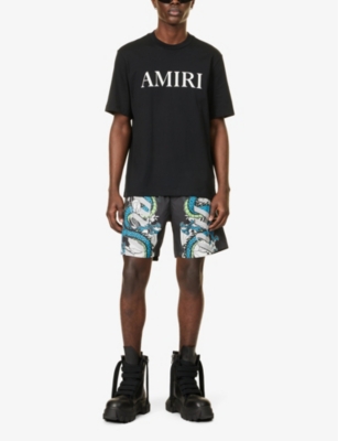 Shop Amiri Men's Black Brand-embellished Crewneck Cotton-jersey T-shirt