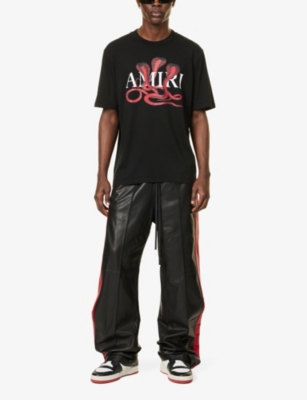 Shop Amiri Mens Brand-embellished Crewneck Cotton-jersey T-shirt Black Red