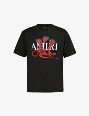 Shop Amiri Mens Brand-embellished Crewneck Cotton-jersey T-shirt Black Red