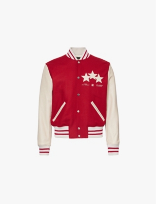 Shop Amiri Mens Stars Brand-embroidered Wool-blend Jacket In Red