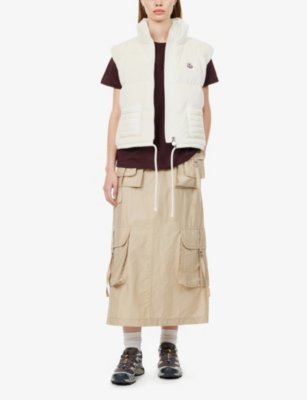 MONCLER: Arques logo-patch relaxed-fit faux-fur down gilet