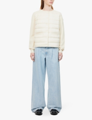 Moncler Womens Ivory Branded-patch Quilted Wool-down Cardigan In Ivory