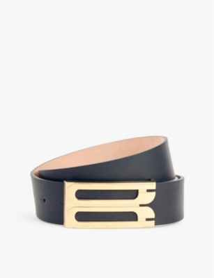 Shop Victoria Beckham Women's Black Jumbo Buckle-embellished Leather Belt