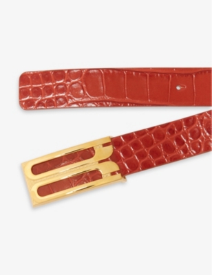 Victoria Beckham Womens Brick Red Regular Frame Buckle-embellished Leather Belt In Brick Red