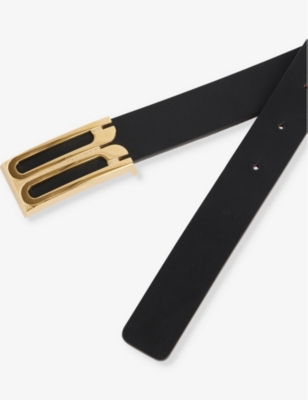 Shop Victoria Beckham Women's Black Logo-plaque Leather Belt